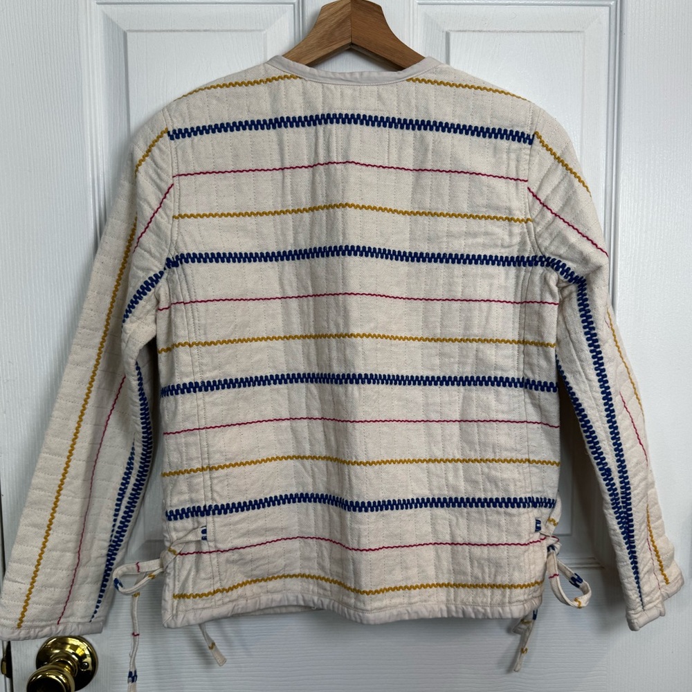 Madewell Quilted Side Tie Jacket XS Stripe Embroidered Cotton Coastal Boho - Picture 16 of 16